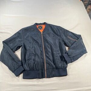 Navy Blue, Rose Gold Zips, Orange lining Nylon Bomber Jacket -Women's Large